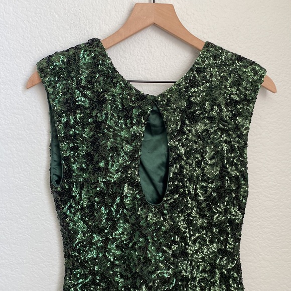 Alice & Olivia Sequin Emerald Green Mini Dress Back Keyhole Large - Picture 4 of 10